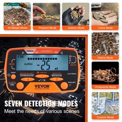 VEVOR 7 Modes Metal Detector for Adults & Kids Waterproof with LCD Display Stem