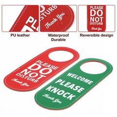 PU Leather Please Do Not Disturb Sign and Welcome Please Knock Sign, Door Knob P