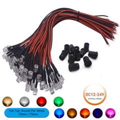 12-24V 3mm 5mm Pre Wired Flat Top LED lights Emitting Diode White Red Green RGB
