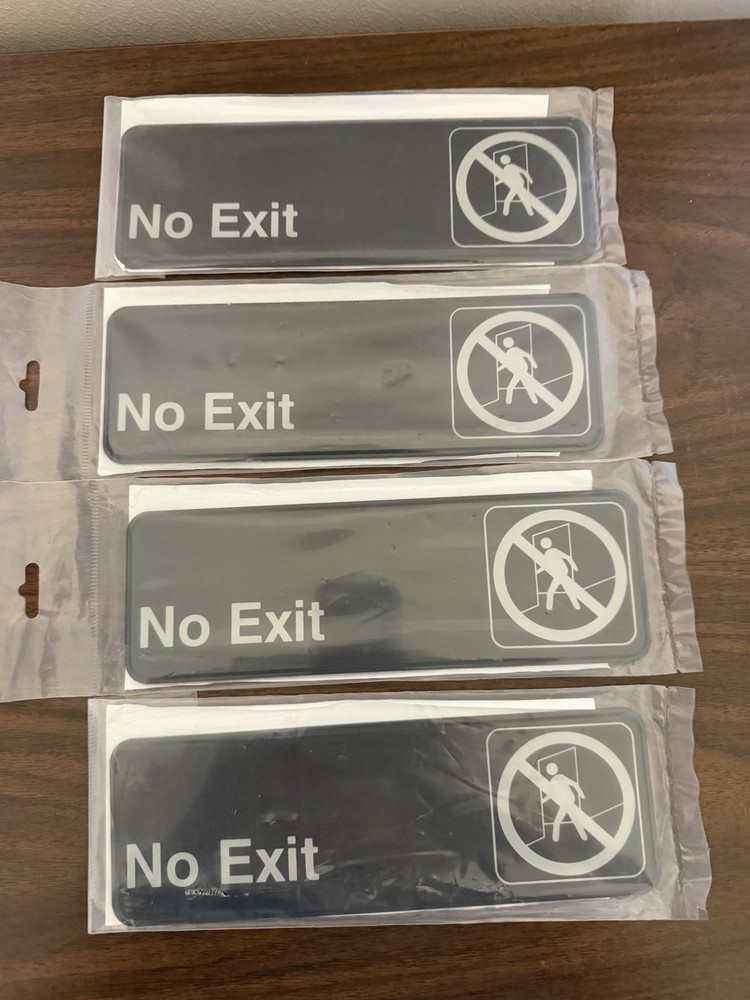 Lot of 4 “No Exit” Signs 9″x4″ Update International NIP/Sealed