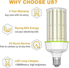 (2-Pack) 480V LED Corn Light 200W (800w HID MH HPS Eq.) Warehouse High Bay Bulb