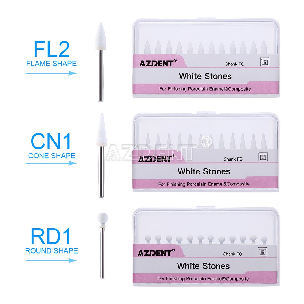 Dental White Polishing Stones Flame Cone Shape FG Burs Arkansas Stone