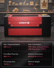 OMTech 50W 12×20 CO2 Laser Engraving Cutting Engraver Cutter with Water Chiller