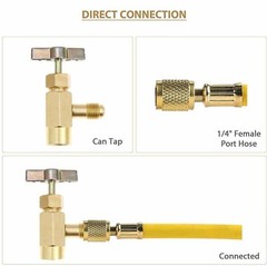 3pcs R134A Can Tap &Tank Adapter & Valve Core Remover Valve Dispenser Golden Kit
