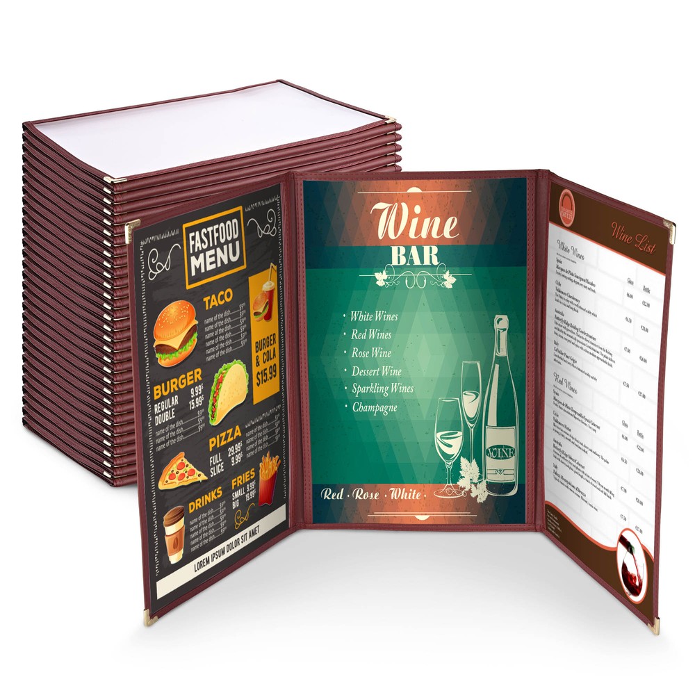 WeChef 30pcs Menu Cover 8.5×14 Triple Fold 6 View Double Stitch Restaurant Cafe