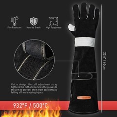 YESWELDER 23.6″ 932℉ Leather Forge MIG Gloves Heat Fire Resistant Stitching