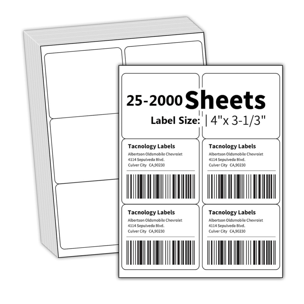 3-1/3″ x 4″ Shipping Address Labels for Laser & Inkjet 6 Per Page Mailing Labels