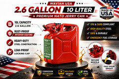 Wavian 2.6 Gallon 10L NATO Steel Jerry Can w/ Leakproof Spout Red