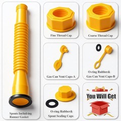 Flexible Yellow Gas Can Spout Replacement Kit with Dual Vent Caps – 10 Gallon