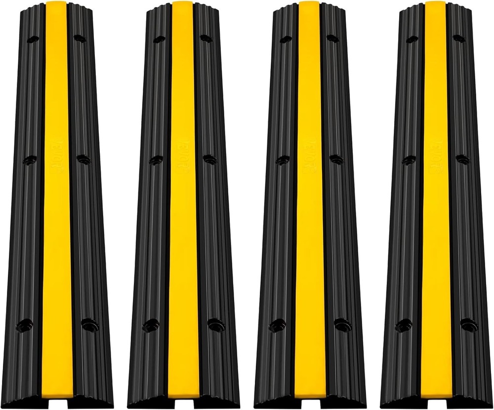 4 Pack of 1-Channel Rubber Cable Protector Ramps Heavy Duty 18000Lbs Load Cap…