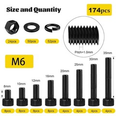 All-in-One M6 Screws Kit – 174 Pieces, 8 Sizes, Durable Anti-Rust Design