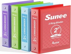 Binders 2 Inch 3 Ring 4 Pack 2″ Classic 4-Color Binder Set 8.5×11 Inches Office