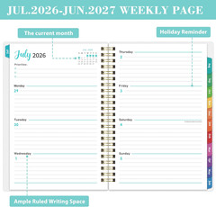 2026-2027 Academic Planner – Jul 2026-Jun 2027 Weekly & Monthly with Tabs, 6.4″x