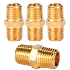 4 pcs Solid Brass Pipe Fitting, Hex Nipple, 1/4″ x 1/4″ NPT Male Pipe Adapter