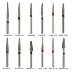 10 Pcs Dental Diamond Burs FG Round End Taper Pear Football Fine Coarse Grit