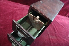 ** ANTIQUE GLOBE WOOD INDEX FILE CABINET TABLETOP RECIPE SCHOOL GENERAL STORE **