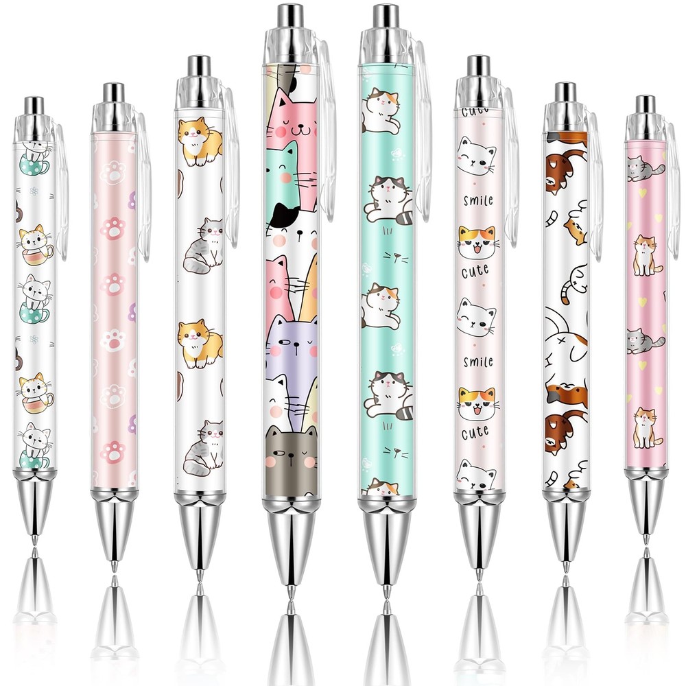 Ireer 8 Pcs Ballpoint Pens for Women 1.00 mm Cute Black Ink as picture shown