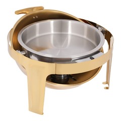 Gold Round Roll-Top Chafing Dish Set Commercial Stainless Steel Buffet Warmer