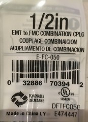 [2 Pack]Southwire 1/2” EMT to FMC Combination Conduit Couplings #E-FC-050
