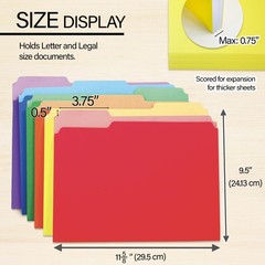 BAZIC 1/3 Cut Letter Size Color File Folder 1-Pack, Red/Yellow/Blue/Green