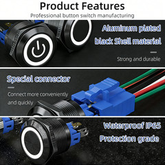 22mm SPDT IP65Aluminum Alloy High Head Ring Power Symbol Led Button Power Switch