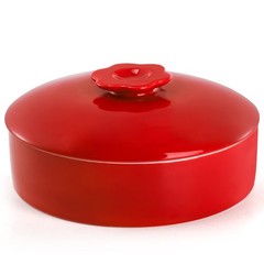 Lyellfe Ceramic Tortilla Warmer with Lid, 8.5 inches x 2.7 inches, Red