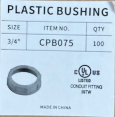 3/4″ Thermoplastic Insulating Rigid Metal Conduit Bushing PVC UL CSA 100 pc