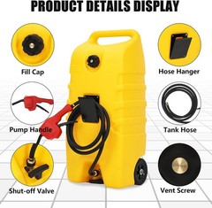 14 Gallon Fuel Can with Pump 10FT Hose Wheeled Gas Diesel Transfer Tank Caddy