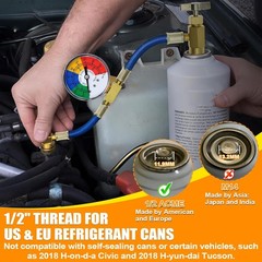 R134A Car AC Refrigerant Charge Hose Kit Recharge Hose with Gauge,1/2” Can Tap