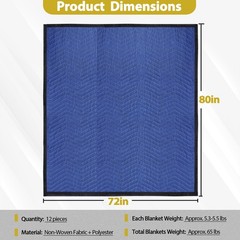 12 Heavy Duty Moving Packing Blankets Ultra Thick Pro 72″x80″ Furniture Pad Blue
