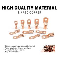10Pcs 1/0 AWG-3/8(M10) Copper Lugs, 0 Gauge Ring Terminals, Heavy Duty Wire Conn