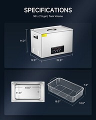 CREWORKS 30L Ultrasound Cleaner for Auto Tools Machine Parts with 600W Heater