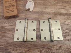 NOS Door Hinges LB Lawrence 2500-DB Satin Brass Button Tip 3 1/2 X 3 1/2