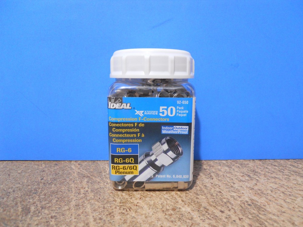 Ideal RG6 RG6Q Quad Shield Compression F-Connectors 50 Pack 92-650