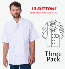 HiLite Classic White Unisex Short Sleeve Chef Coat -540WH (3 Pack)