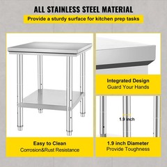 Uimoso Stainless Steel Prep Table for Commercial Use, 24x30x31 Inches