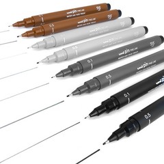 Fineliner Drawing Pen Sketching Set of 8 Black Dark Light Gray Sepia 0.1 0.5
