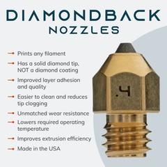Diamondback Nozzles – MK8 Compatible – Polycrystalline Solid Diamond 0.4mm