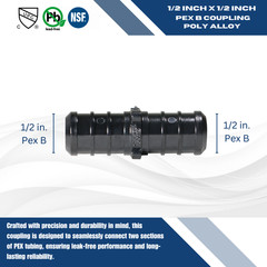 25 Pack XFITTING 1/2″ PEX-B Coupling, Poly Alloy, NSF CUPC, Lead Free