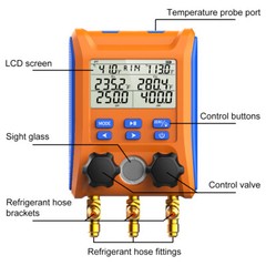 Elitech HVAC Digital Manifold Gauge 2-Way Valve AC Gauge w/Hoses LMG-10+Hoses