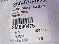 250Qty Albany County Fasteners Phillips Pan Head Screws #14 x 3/4″