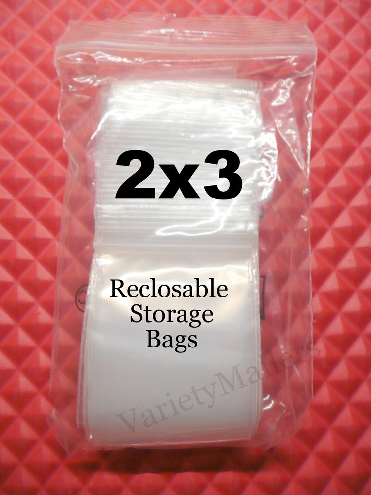 100 Small Reclosable Baggies 2”x 3” Clear 2 Mil Resealable Seal-Top Bags 2×3