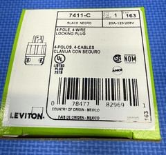 Genuine Leviton 7411-C Industrial 4-Pole 4-Wire 20Amp 120/208V Locking Plug