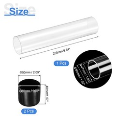 Clear Rigid Acrylic Pipe 47mm ID x 50mm OD 10″ Round Plastic Tube with Cap