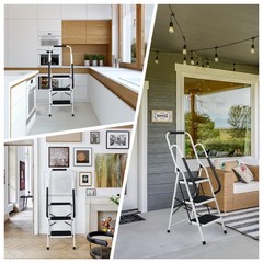 3 Step Ladder with Hankdrails, Portable Folding Step Stool with Safety Lock