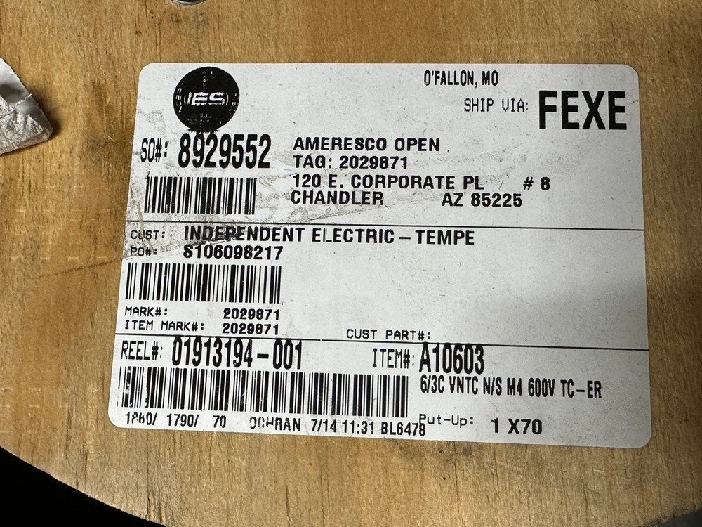6/3C VNTC N/S M4 600V TC-ER Solid Core 3-Strand Copper Cable
