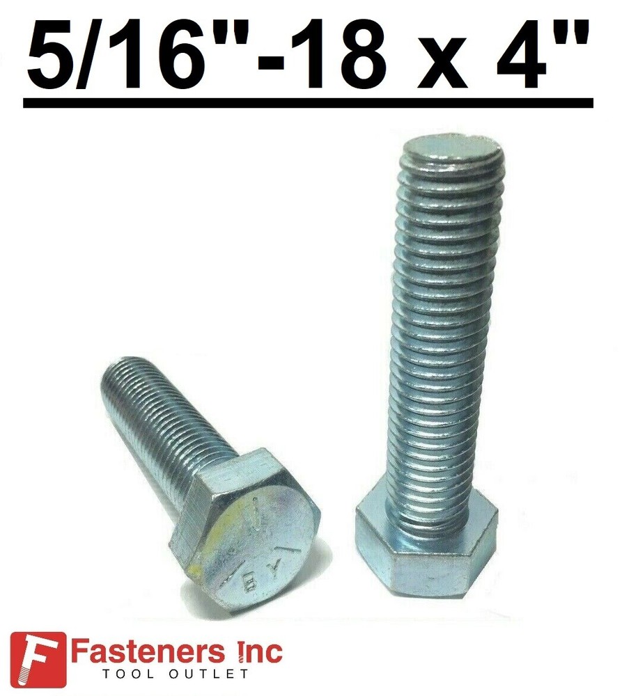 5/16-18 x 4″ Hex Tap Bolts Zinc Plated Grade 5 Cap Screw Full Thread (Choose Qty