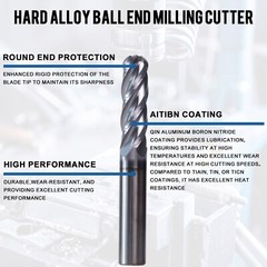 1/4″ 4 Flute 2-1/2″ Overall Length Ball Nose Solid Carbide End Mill AlTiN Coated