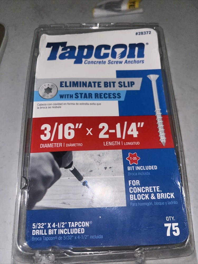 TapCon 3/16″ x 2-1/4″ White Star Flat-Head Concrete Screws 71 Count Missing Star