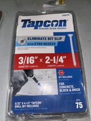 TapCon 3/16″ x 2-1/4″ White Star Flat-Head Concrete Screws 71 Count Missing Star